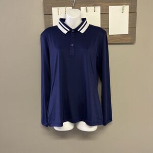Lilihammer Women Poly Golf Pullover Navy White Nautical Long Sleeve Polo Large